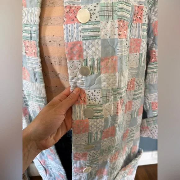 Vintage handmade patchwork Quilted duster Maxi swing coat Jacket sz S-L - Picture 8 of 16